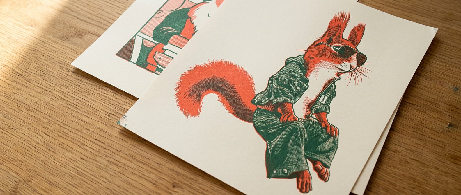 KI-generierte Illustration eines Studio-Stilllebens: aufgeschlagenes Notizbuch mit Lavendel-Bändchen, Tasse Tee, Stapel Bücher, Vinyl am Rand, warmes Tageslicht auf alter Eichenplatte.